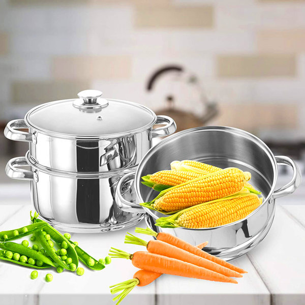 Symple Stuff Vinod 3 Tier Food Steamer for Induction Hob, Vegetable and Momo Dumpling Steamer